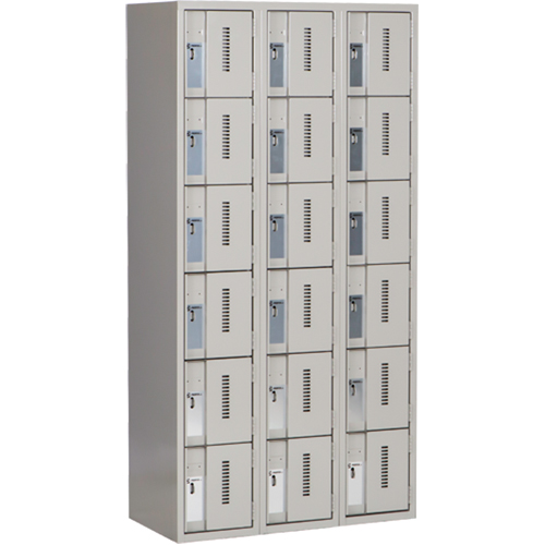 Concorde Heavy-Duty Lockers, 6 -tier, Bank of 3, 36" x 18" x 72", Steel, Grey, Welded (Assembled) Ontario Packaging