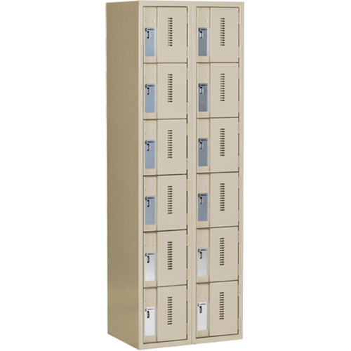 Concorde Heavy-Duty Lockers, 6 -tier, Bank of 2, 24" x 18" x 72", Steel, Beige, Welded (Assembled) Ontario Packaging