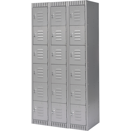 Lockers, 6 -tier, Bank of 3, 36" x 18" x 72", Steel, Grey, Knocked Down Ontario Packaging