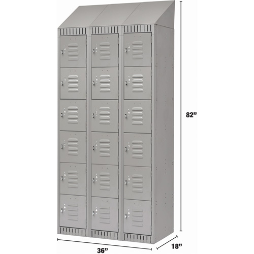 Lockers, 6 -tier, Bank of 3, 36" x 18" x 82", Steel, Grey, Knocked Down Ontario Packaging