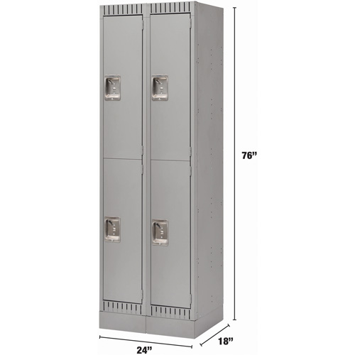 Lockers, 2 -tier, Bank of 2, 24" x 18" x 76", Steel, Grey, Knocked Down Ontario Packaging