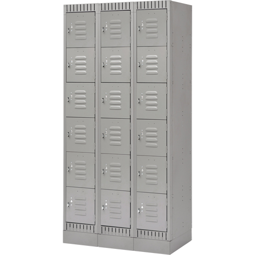 Lockers, 6 -tier, Bank of 3, 36" x 18" x 76", Steel, Grey, Knocked Down Ontario Packaging
