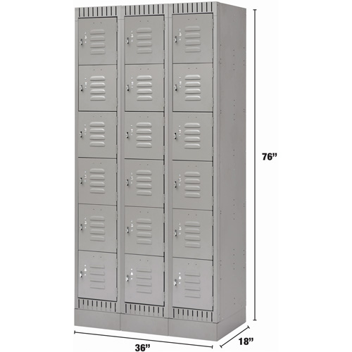 Lockers, 6 -tier, Bank of 3, 36" x 18" x 76", Steel, Grey, Knocked Down Ontario Packaging