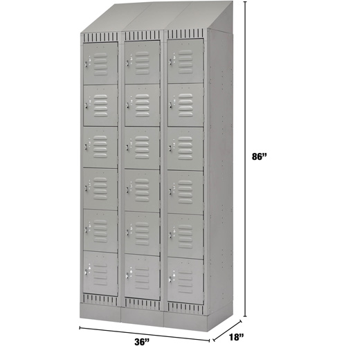 Lockers, 6 -tier, Bank of 3, 36" x 18" x 86", Steel, Grey, Knocked Down Ontario Packaging