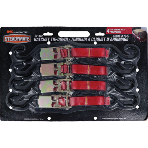 Tendeurs d'arrimage &agrave; cliquet, Crochet en S, 1" , 12' , Charge d'utilisation max. 500 lb (230 kg) Ontario Packaging