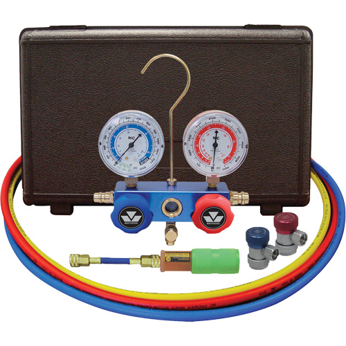 Automotive Manifold Gauge Set with Mini Dye Injector & Manual Couplers Ontario Packaging