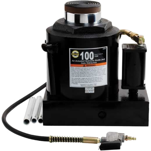 Air Actuated Bottle Jack, 100 Ton(s), Air Hydraulic/Manual Hydraulic, 17-22/25" Raised Height Ontario Packaging