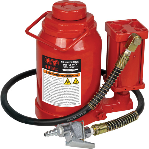 Standard Height Bottle Jack, 30 Ton(s), Air Hydraulic, 19-7/10" Raised Height Ontario Packaging