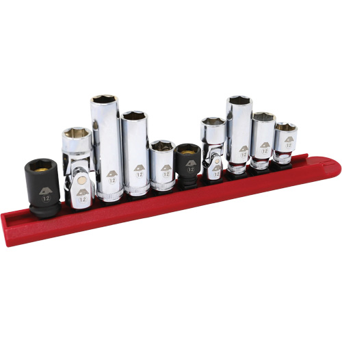 Jeu de douilles chrom&eacute;es avec rail, 10 Morceaux, Prise de 1/4"/3/8" Ontario Packaging