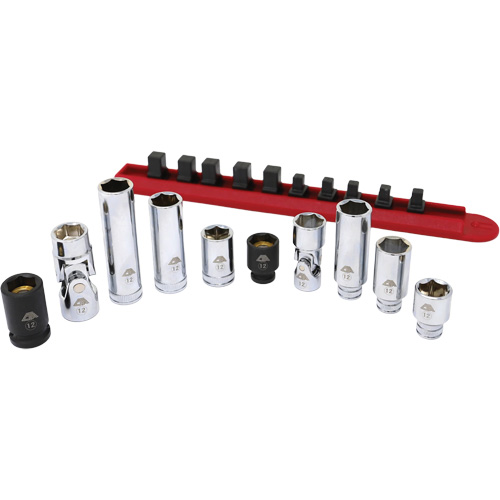 Jeu de douilles chrom&eacute;es avec rail, 10 Morceaux, Prise de 1/4"/3/8" Ontario Packaging
