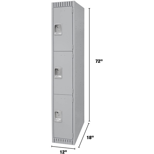 Lockers, 3 -tier, 12" x 18" x 72", Steel, Grey, Knocked Down Ontario Packaging