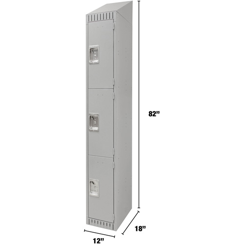 Lockers, 3 -tier, 12" x 18" x 82", Steel, Grey, Knocked Down Ontario Packaging