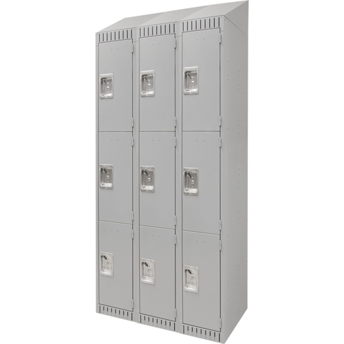 Lockers, 3 -tier, Bank of 3, 36" x 18" x 82", Steel, Grey, Knocked Down Ontario Packaging