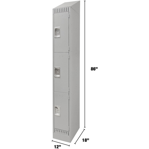 Lockers, 3 -tier, 12" x 18" x 86", Steel, Grey, Knocked Down Ontario Packaging