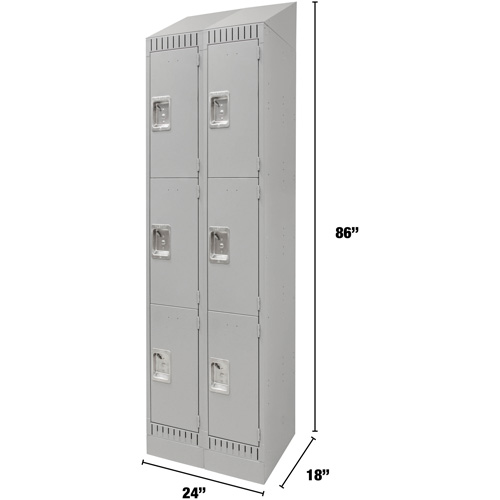 Lockers, 3 -tier, Bank of 2, 24" x 18" x 86", Steel, Grey, Knocked Down Ontario Packaging