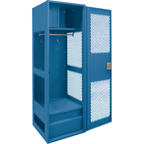 Gear Locker with Door, Steel, 24" W x 18" D x 72" H, Dark Blue Ontario Packaging