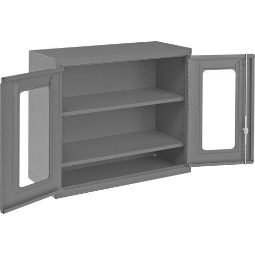 Wall-Mountable Storage Cabinet with Clearview Doors, 26-15/16" H x 29-7/8" W x 13-11/16" D, 2 Shelves, Steel, Grey Ontario Packaging
