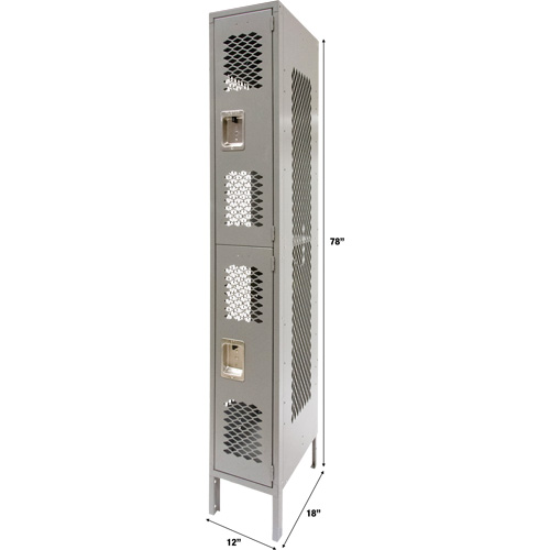 Vented Lockers, 2 -tier, 12" x 18" x 78", Steel, Grey, Knocked Down, Perforated Ontario Packaging