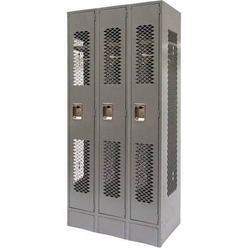 Casiers ventil&eacute;s, Bloc de 3, 36" x 18" x 78", Acier, Gris, D&eacute;mont&eacute;, Perfor&eacute; Ontario Packaging