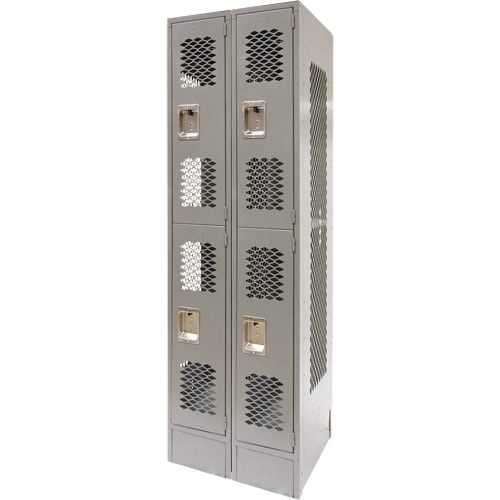 Vented Lockers, 2 -tier, Bank of 2, 24" x 18" x 78", Steel, Grey, Knocked Down, Perforated Ontario Packaging