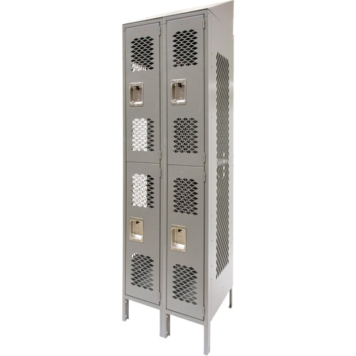 Casiers ventil&eacute;s, 2 niveaux, Bloc de 2, 24" x 18" x 88", Acier, Gris, D&eacute;mont&eacute;, Perfor&eacute; Ontario Packaging
