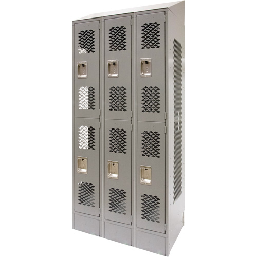 Casiers ventil&eacute;s, 2 niveaux, Bloc de 3, 36" x 18" x 88", Acier, Gris, D&eacute;mont&eacute;, Perfor&eacute; Ontario Packaging