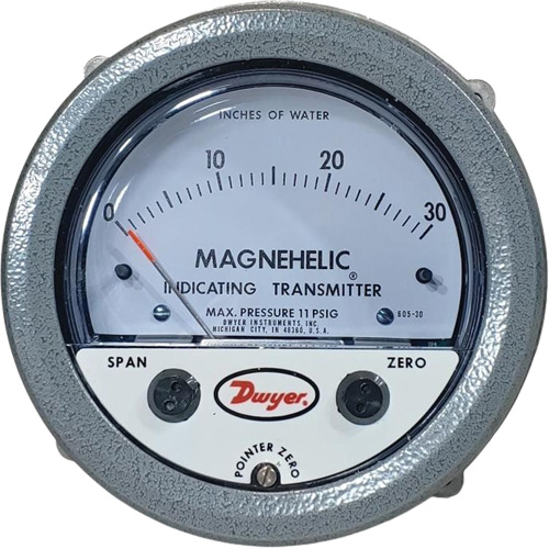 605 Series Magnehelic&reg; Differential Pressure Gauge & Indicating Transmitter, 4" , 0 - 30 in. w.c., Panel Mount, Analogue Ontario Packaging