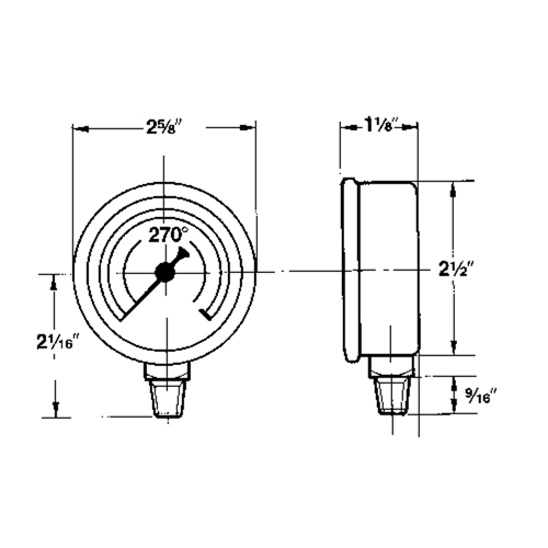 Manom&egrave;tres,  2-1/2", 30" Hg-0" Vac, Fixation inf&eacute;rieure, Analogique rempli de liquide Ontario Packaging