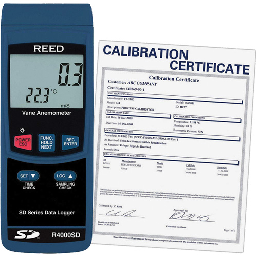 Thermo-an&eacute;mom&egrave;tre avec certificat de calibration, Enregistrement des donn&eacute;es, Gamme de v&eacute;locit&eacute; d'air de 0,4 - 30 m/sec Ontario Packaging