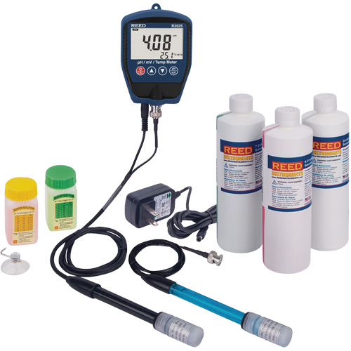 R3525 pH/mV Meter with ORP Electrode, pH/Conductivity Solutions & Power Adapter Kit Ontario Packaging