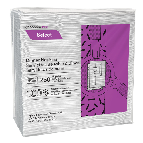 Pro Select 1/8 Fold Dinner Napkins, 1 Ply, 15.5" x 16" Ontario Packaging