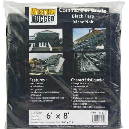 B&acirc;che, Usage industriel l&eacute;ger, Noir, 6' x 8' x 8 mils Ontario Packaging