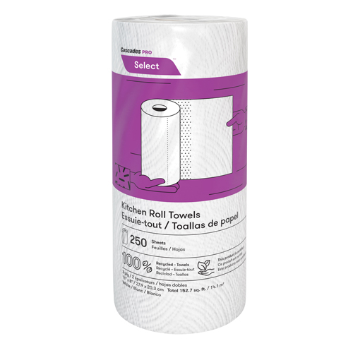 Pro Select Kitchen Towel Roll, 2 Ply, 250 Sheets/Roll, 8" W, 11" L Ontario Packaging