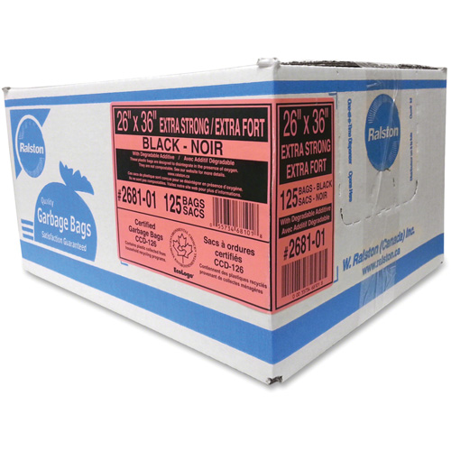 Sacs &agrave; d&eacute;chets de calibre industriel, T-Fort, 36" la x 26" lo, 1,17 mil, Noir Ontario Packaging