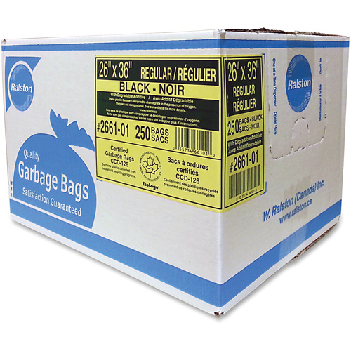 Industrial Garbage Bags, Regular, 36" W x 26" L, 0.65 mils, Black Ontario Packaging