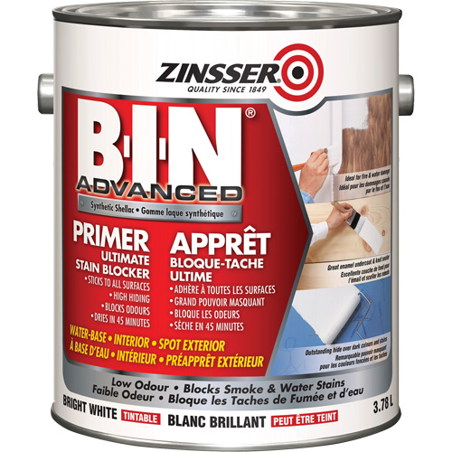 B-I-N&reg; Advanced Synthetic Shellac Based Primer, 3.78 L, Gallon, Tintable Bright White Ontario Packaging