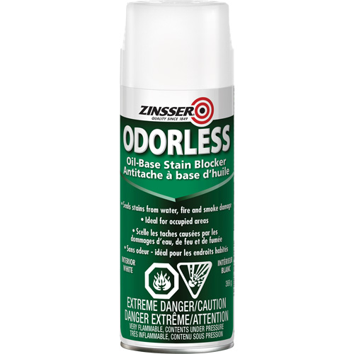 Appr&ecirc;t inodore &agrave; base d'huile qui bloque les taches, Blanc, Tr&egrave;s mat, Canette a&eacute;rosol Ontario Packaging