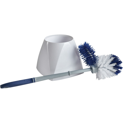 Toilet Brush with Lip & Holder, 15" L, Synthetic Bristles, White Ontario Packaging