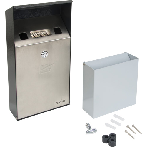 Smoking Receptacle, Wall-Mount, Stainless Steel, 1 Litre Capacity, 11-4/5" Height Ontario Packaging