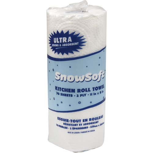 Essuie-tout pour cuisines de premi&egrave;re qualit&eacute; Snow Soft, 2 Pli, 70 Feuilles/rouleau, 8" la, 11" lo Ontario Packaging