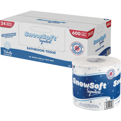 Snow Soft Premium Toilet Paper, 2 Ply, 600 Sheets/Roll, 145' Length, White Ontario Packaging