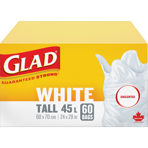 Sacs &agrave; ordures hauts 45 L sans parfum, R&eacute;gulier, 24" la x 28" lo, Blanc Ontario Packaging
