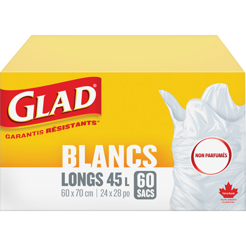 Sacs &agrave; ordures hauts 45 L sans parfum, R&eacute;gulier, 24" la x 28" lo, Blanc Ontario Packaging