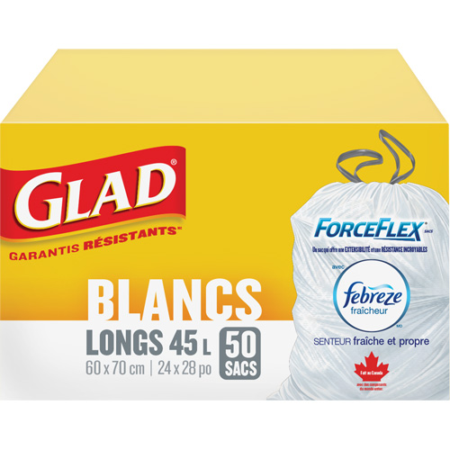 Tall 45L Febreze Garbage Bags, Regular, 24" W x 28" L, White Ontario Packaging