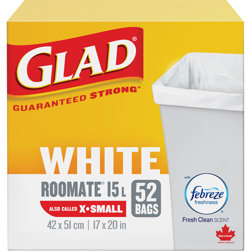 Tr&egrave;s petits sacs &agrave; ordures 15 L avec Febreze, R&eacute;gulier, 17" la x 20" lo, Blanc Ontario Packaging