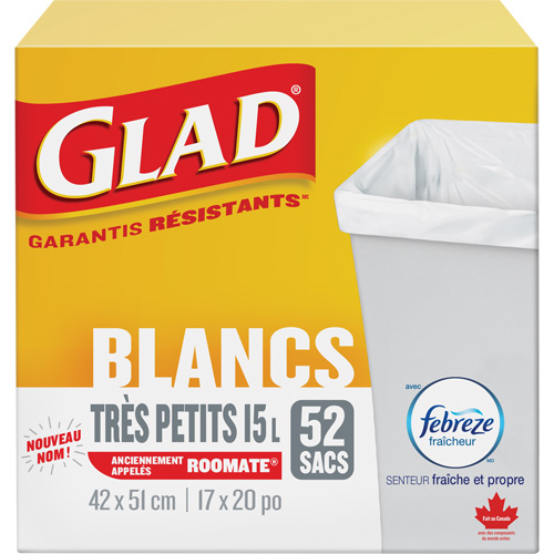 Tr&egrave;s petits sacs &agrave; ordures 15 L avec Febreze, R&eacute;gulier, 17" la x 20" lo, Blanc Ontario Packaging