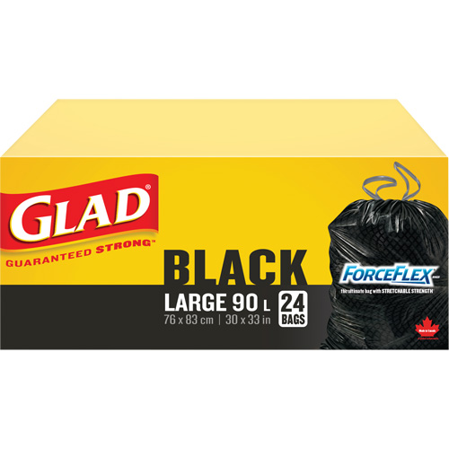 Sacs &agrave; ordures 90 L, R&eacute;gulier, 30" la x 33" lo, Noir Ontario Packaging