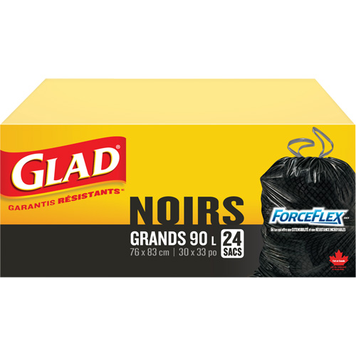 Sacs &agrave; ordures 90 L, R&eacute;gulier, 30" la x 33" lo, Noir Ontario Packaging