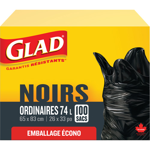 Sacs &agrave; ordures 74 L, R&eacute;gulier, 26" la x 33" lo, Noir Ontario Packaging