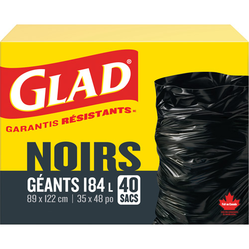 Sacs &agrave; ordures 184 L, R&eacute;gulier, 35" la x 48" lo, Noir Ontario Packaging